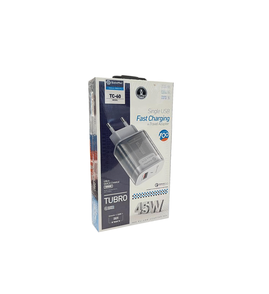 آداپتور شارژر TUBRO تایپ سی Soloffer TC-60 PD 45W