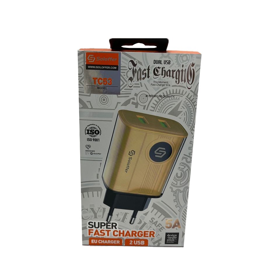 شارژر دیواری دوپورت همراه با کابل تایپ سی Soloffer TC53 fast charger